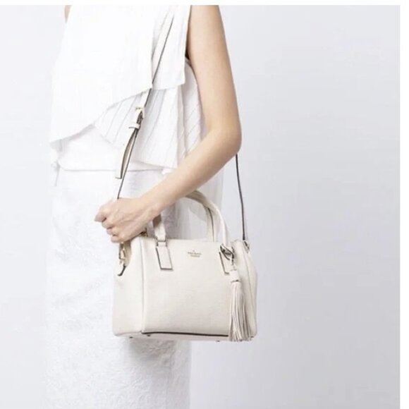 Kate Spade Naomi Pebble Leather Small Satchel Off White Tassel Shoulder Bag COA - Picture 12 of 13